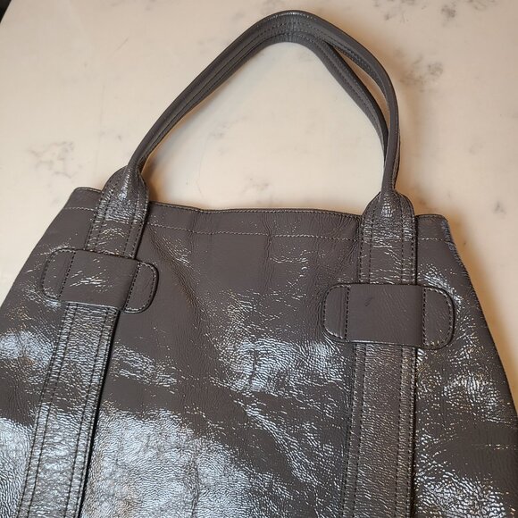 Jigsaw Leather Purse Bag Shoulder Tote Shiny Gray - Picture 3 of 10